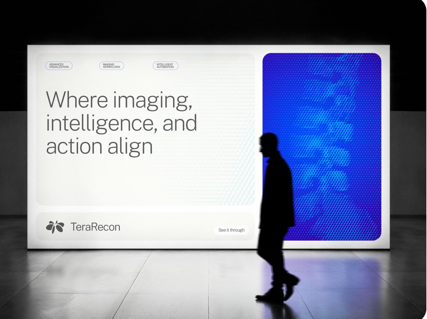 Lightbox display: a Bone card with category chips and headline, a lockup bar with the tagline oval, and a spine particle-flow card