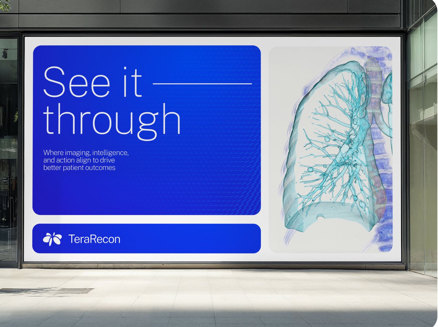 Window display: See it through as a headline on a Cobalt card, a Cobalt lockup bar and a lung rendering