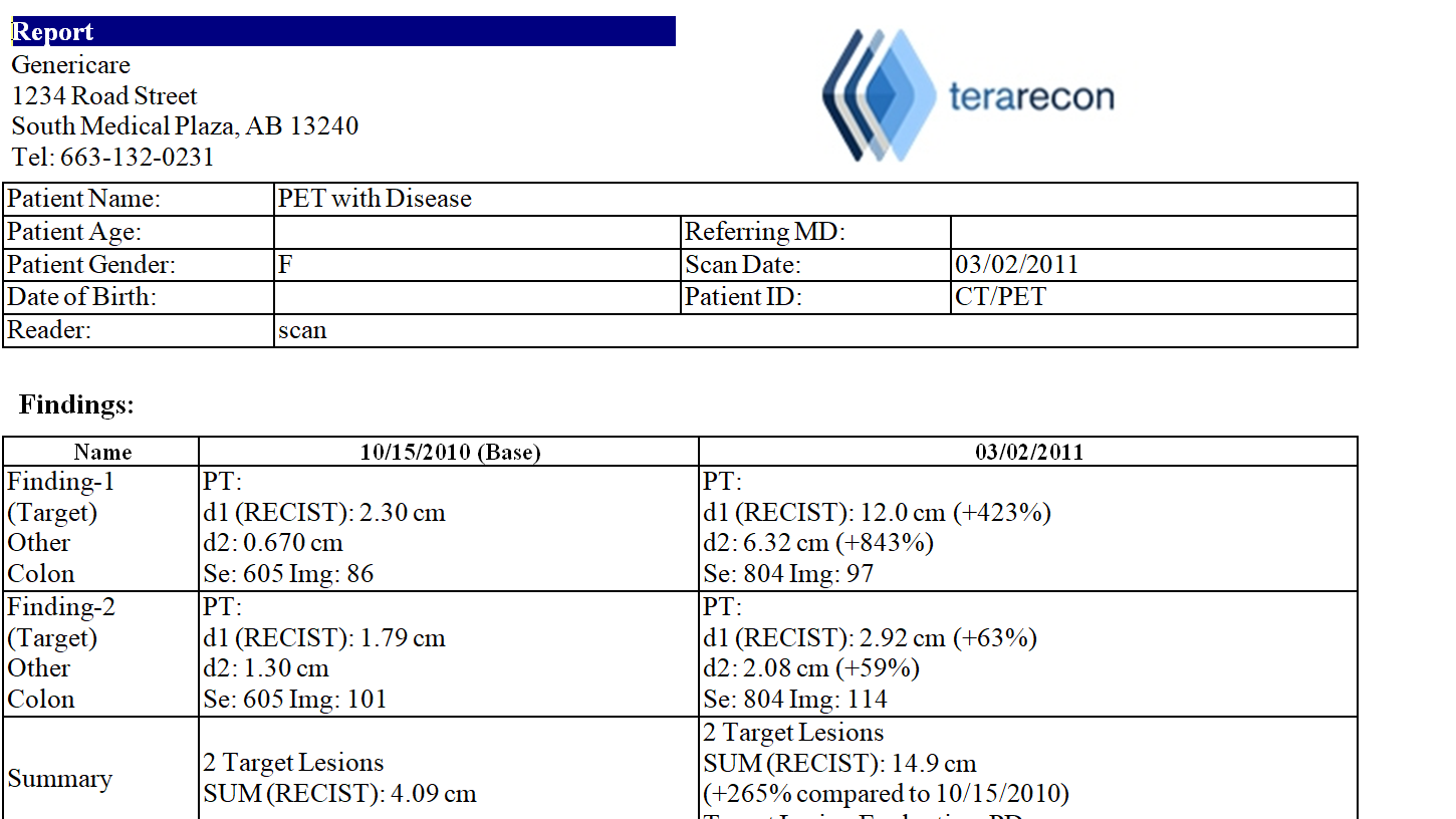 Measurements and key images in exportable summary report